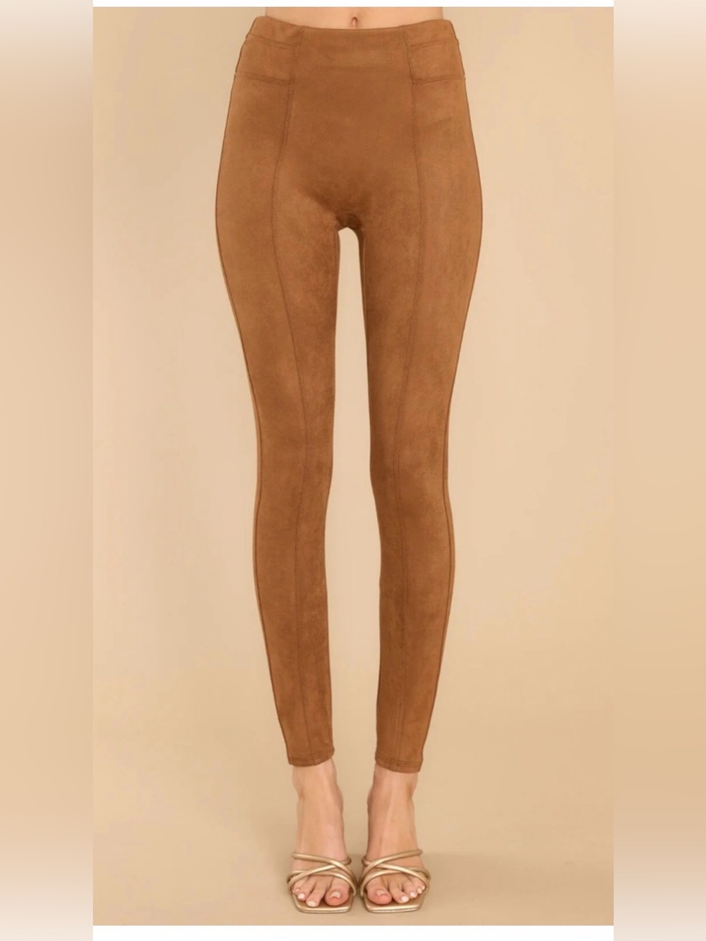 SPANX Suede-Look Pintuck High rise Shaping Leggings Camel Brown Size M NWOT